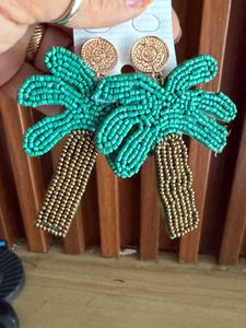 Beaded Palm Tree Dangle Earrings