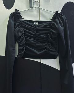 Off-Shoulder Black Ruched Long Sleeve Top