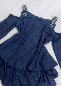 Stylish Cold Shoulder Navy Blue Top