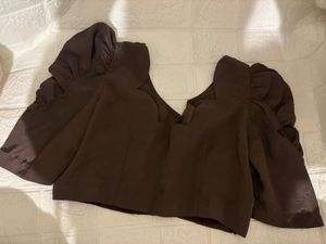 Brown Puff Sleeve Blouse