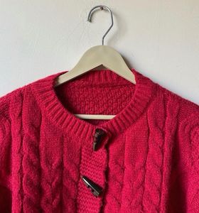 Chunky Knit Red Cardigan