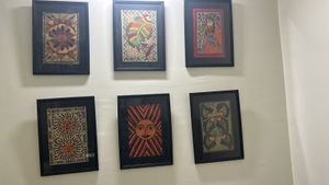 Set of 6 Framed Ethnic Art in wood frame