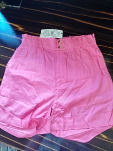 Stylish Pink Paperbag Waist Shorts