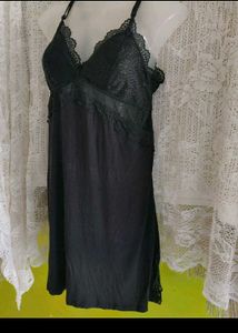 M&amp;S Black Lace Trim Slip Dress