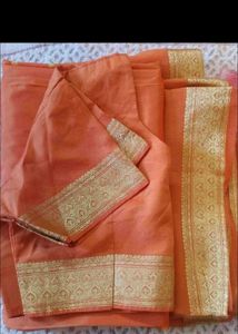 Elegant Peach Saree with Gold Border