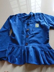 Blue Pleated Long Sleeve Top
