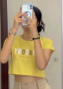 Trendy Yellow Cropped T-Shirt