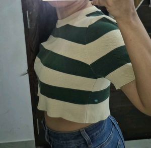 Striped Cropped Knit Top