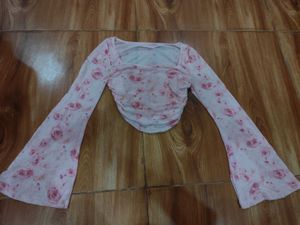 Floral Bell Sleeve Crop Top