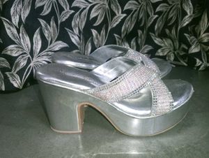 ✨ Premium Silver Sparkling Heels  LIKE NEW