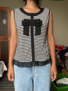 Striped Bow Detail Sleeveless Top
