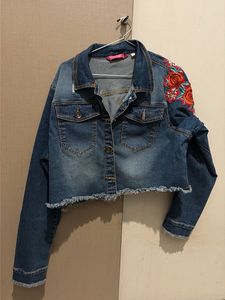 Embroidered Denim Cropped Jacket