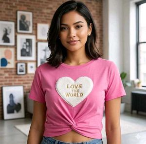 Pink Heart "Love The World" Twist Tee