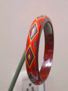wooden Vibrant Red Ethnic Bangles set of 2