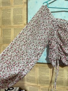 Floral Ruched Long Sleeve Crop Top
