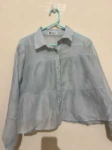 Light Blue Peplum Button-Up Shirt