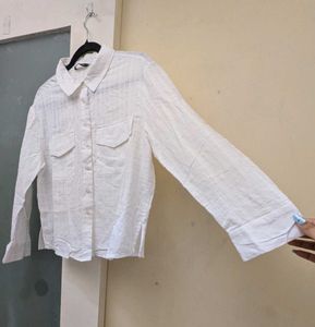 White Textured Button-Up Shirt