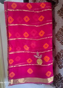 Pink Bandhani  pitten Work Saree