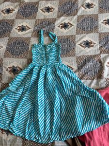 Blue &amp; White Striped Smocked Mini Dress