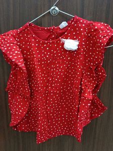 Red Polka Dot Ruffle Top