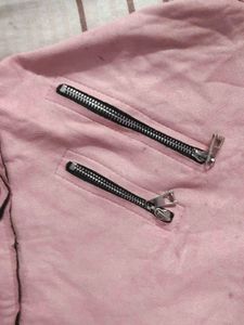 Pink Faux Suede Moto Jacket
