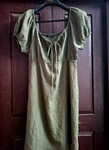 Olive Green Textured Tie-Front Dress