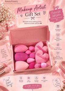 Pink Makeup Sponge Set with Heart Puff
