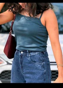 Solid Green Spaghetti Strap Crop Top