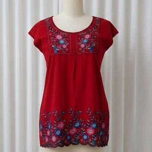 Red Embroidered T-Shirt