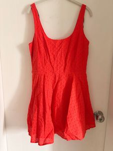 Coral Eyelet Fit &amp; Flare Dress