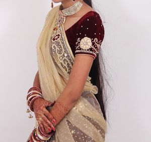 Lehenga Choli Dupatta Set - Maroon Velvet