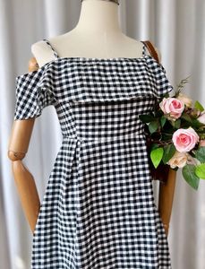 Gingham Off-Shoulder Midi Dress