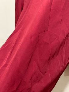Elegant Pearl Neckline Red Blouse