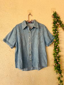 Embellished Denim Button-Up Shirt