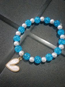 Blue & White Beaded Bracelet with Heart Charm