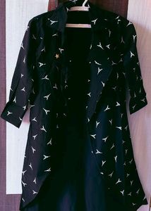 Black With White Printed Shrug For Women