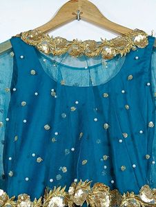 Elegant Teal &amp; Gold Ethnic Gown