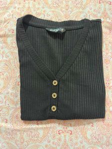 Ribbed Henley V-Neck Top