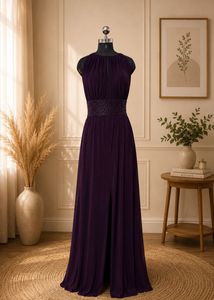 Elegant Purple Maxi Dress with Embellished Waist