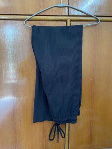 Ribbed Black Wide-Leg Pants