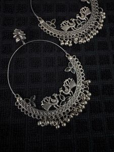 Navratri Oxidized peacock Hoop Earrings