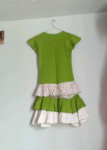Cute Girls Green Ruffle Dress