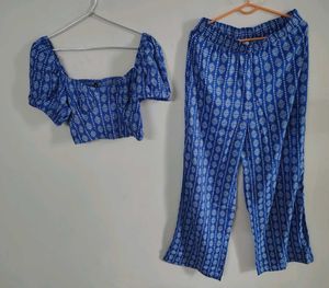 Blue Printed Crop Top and Palazzo Set(co-ord set)