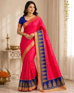 Vibrant Pink Embroidered Saree