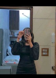 Black Bodycon Puffed Sleeves Dress