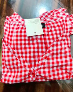 Red Gingham Tie-Front Crop Top
