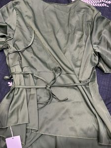 Satin Wrap Top - Olive Green