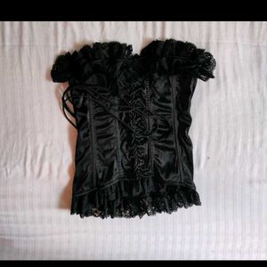 Black Lace Trim Corset Top