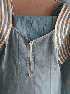 Grey Anarkali Kurta Set with Dupatta