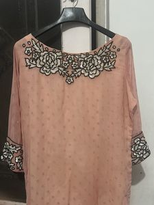 Peach Embroidered Kurta
